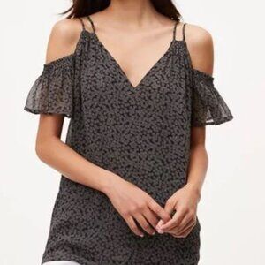 Loft Black Grey White Dotted Floral Strappy Cold Shoulder Top Womens Size S